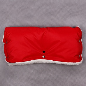 Муфта для рук на коляску. Ткань красная, мех белый с черной крапинкой (Moze, MOZE_ткань красная/мех белый с черной крапинкой)